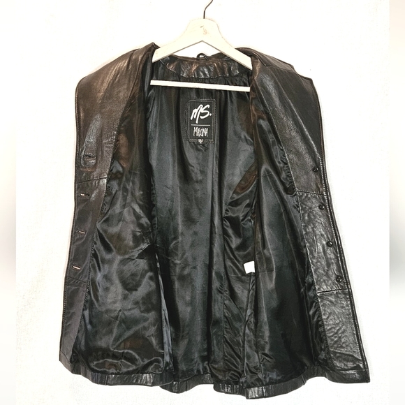 Ms. Maxima black leather coat mid-length trench size women's M - Picture 12 of 13